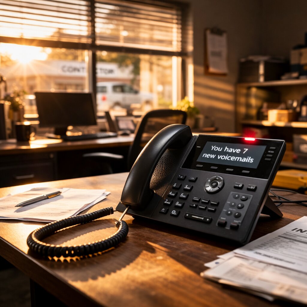 Office phone showing 7 new voicemails from missed customer calls - AI virtual receptionist prevents this